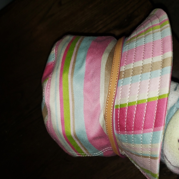 Coach Stripe Tan Leather Buckle Bucket Hat P/Small - Picture 5 of 11